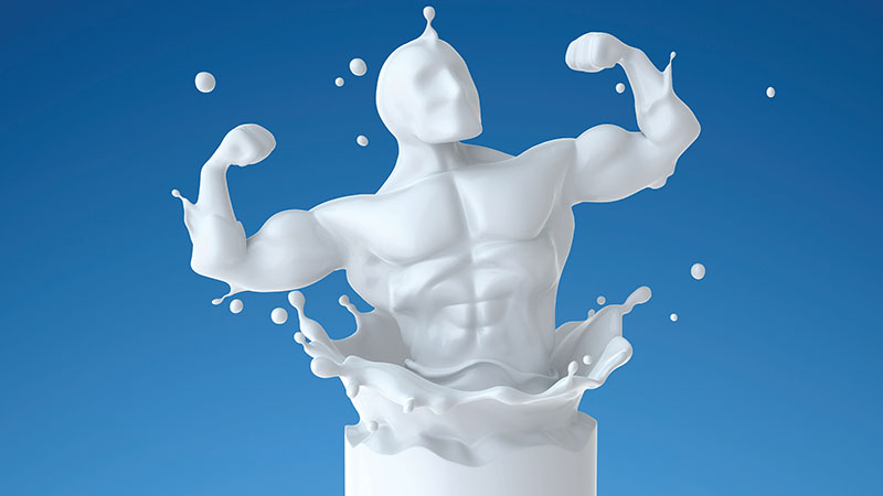 Corpo forte e saudável sai de um copo de leite